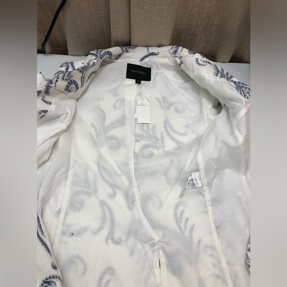 Banana Republic Blazer Women's Sz 0 Ivory Blue Paisley Floral Linen Blend New - Picture 8 of 13